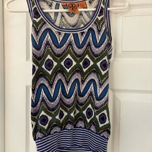 Tory Burch Blue, Olive & Purple Geometric Knit Tank Top